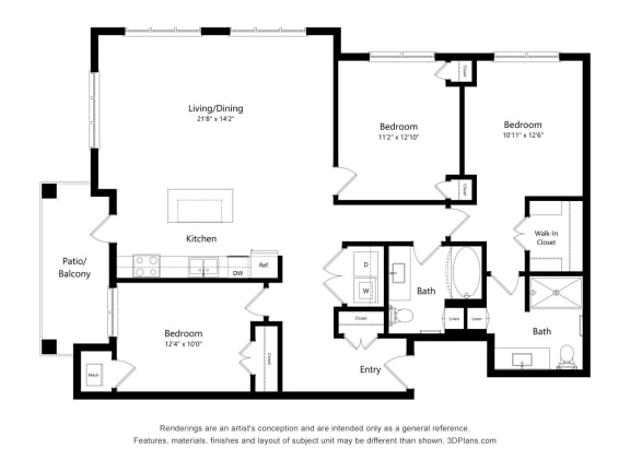 3 Bedroom Floor Plan at Oaks Landing 55+ Apartments, Minnesota, 55112