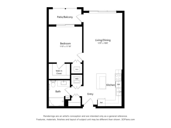 1A Floor Plan Blueprint at Osprey Park 62&#x2B; Apartments, Kissimmee, 34758