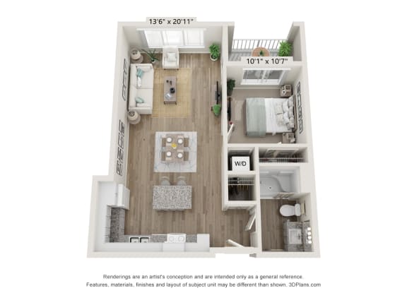 1D Floor Plan at Osprey Park 62+ Apartments, Kissimmee, FL