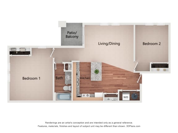 Dominium_Park Avenue West_2x1 Bedroom - 2A (C301) - 2D Color Floor Plan Image