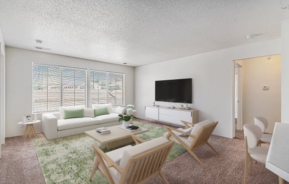 Living Room With TV at Pine Tree Apartments, Omaha, NE 68114