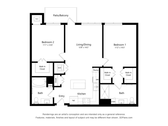 The Oasis at Twin Lakes_2D_2 Bedroom - A-1
