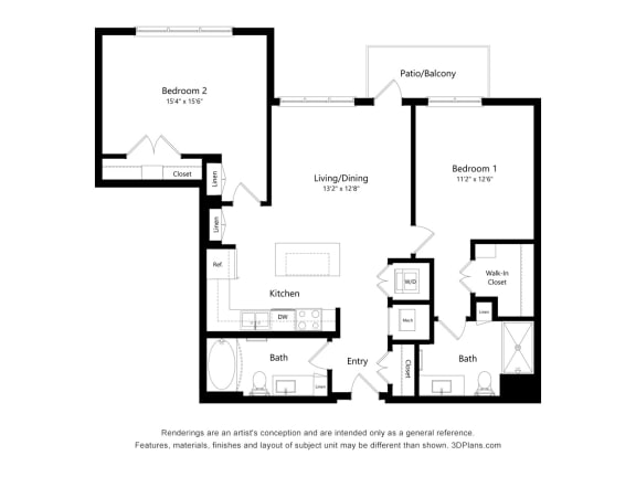 The Oasis at Twin Lakes_2D_2 Bedroom - C