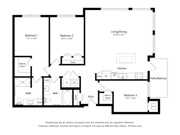 The Oasis at Twin Lakes_2D_3 Bedroom - D