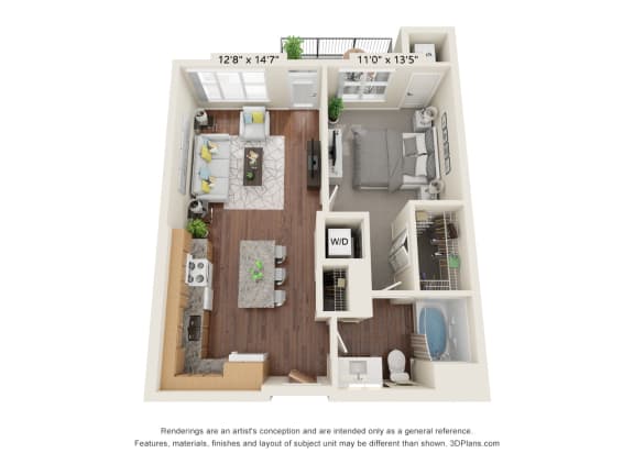 The Oasis at Twin Lakes_3D_1 Bedroom - D