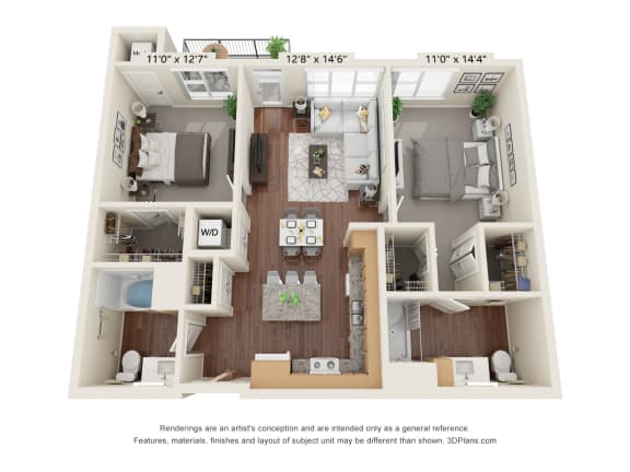 The Oasis at Twin Lakes_3D_2 Bedroom - A-1