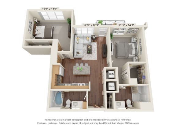 The Oasis at Twin Lakes_3D_2 Bedroom - C