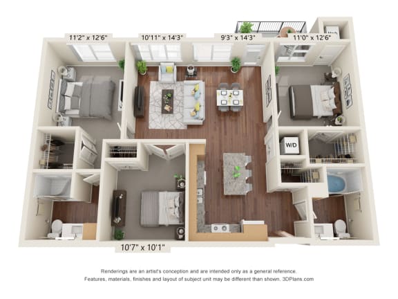The Oasis at Twin Lakes_3D_3 Bedroom - A