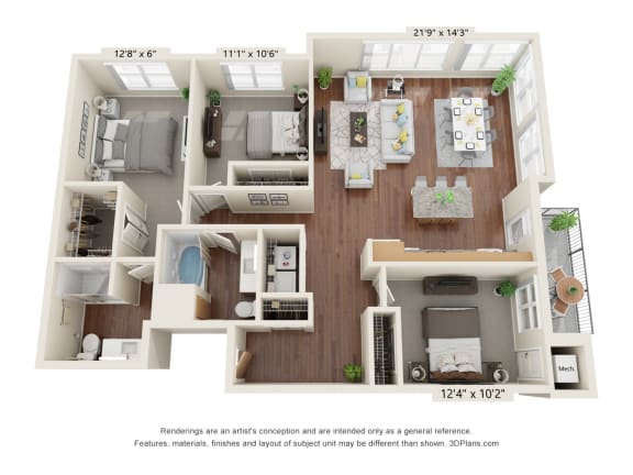 The Oasis at Twin Lakes_3D_3 Bedroom - E