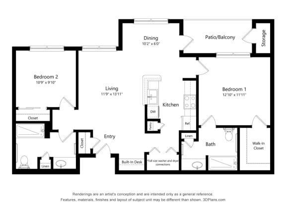 Floor Plan  The Portofino_2D_2Bedroom_2Bathroom at The Portofino 55&#x2B; Apartments, Pasadena Texas