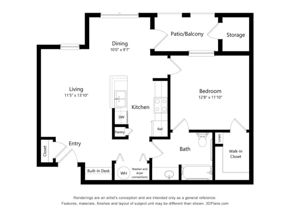 Floor Plan  Dominium_The Cesera_1 Bedroom 2D Floor Plan Image at The Cesera 55&#x2B; Apartments, Garland, TX 75040