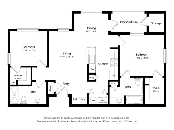 Floor Plan  2 Bedroom 2D Floor Plan Image at The Cesera 55&#x2B; Apartments, Garland, 75040