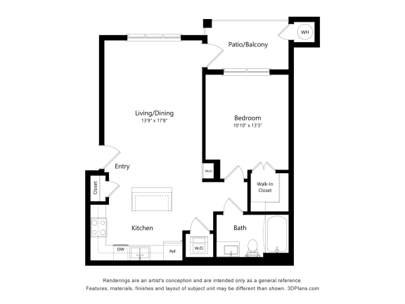 1 bed 1 bath F at The Meridian Apartments, Decatur, Georgia