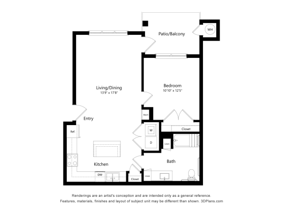 1 bed 1 bath A 1 bed 1 bath A at The Meridian Apartments, Decatur, Georgia
