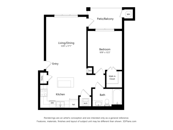 1 Bedroom - A1 Floor Plan Blueprintat The Promenade, McDonough Georgia