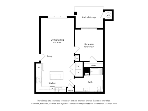 1 Bedroom - A3 Wheelchair Accessible Floor Plan Blueprintat The Promenade, McDonough, GA 30253