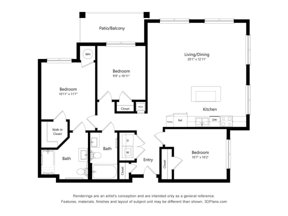 3 Bedroom - C1 Wheelchair Accessible Floor Plan Blueprintat The Promenade, McDonough, GA 30253