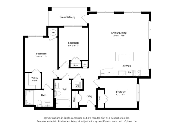 3 Bedroom - C1 Floor Plan Blueprintat The Promenade, Georgia