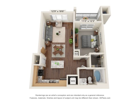 1 Bedroom - A1 Floor Planat The Promenade, McDonough