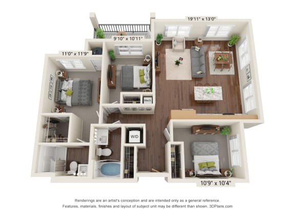 3 Bedroom - C1 Floor Plan at The Promenade, McDonough