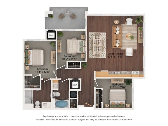 3 Bedroom Floor Plan at The Safford, Marana Arizona