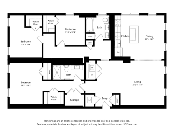 Floor Plan  Dominium_UpperPostFlats_UnitNumber6341-001_3BD_2D_FloorPlanType3Nat Upper Post Flats, Minnesota