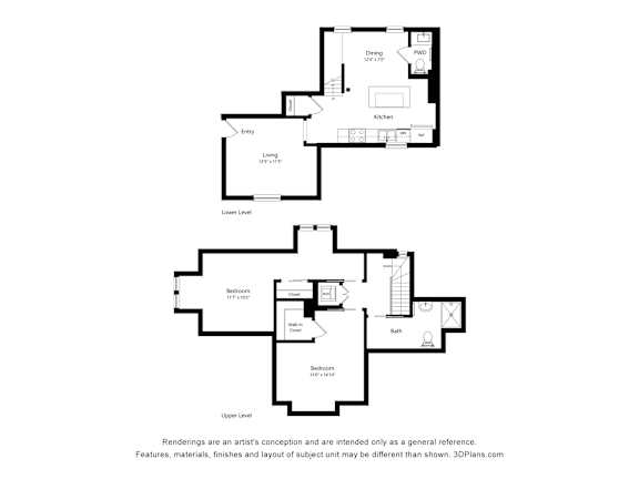 A black and white floor plan of a two-story house with a kitchen, bathroom, and bedrooms.