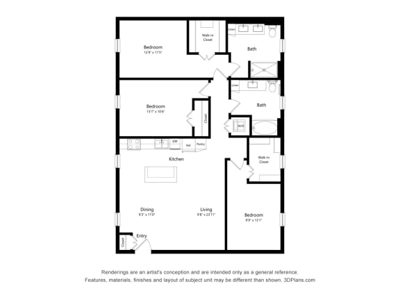 UnitNumber6491-203_3BD_2D_FloorPlanType3Hat Upper Post Flats, Fort Snelling, 55111