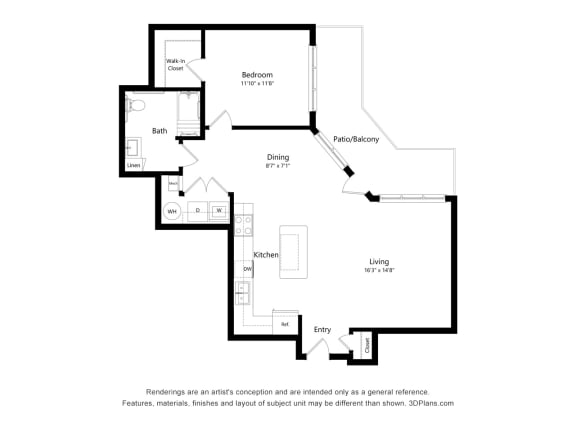 A3a Wheelchair Accessible Floor Plan Blueprint   at Willow Place 55+ Apartments, McDonough