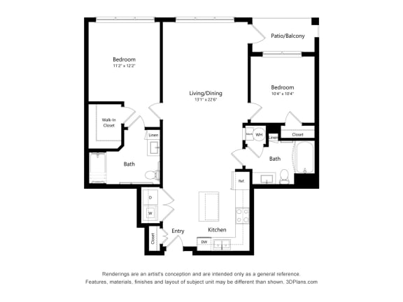 B3a Wheelchair Accessible Floor Plan Blueprint at Willow Place 55+ Apartments, McDonough, GA, 30253