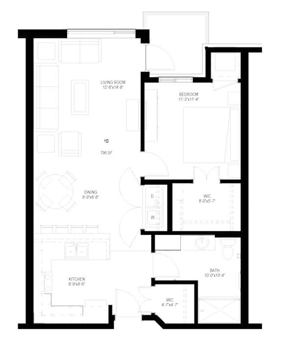 One Bedroom - D Floorplan at The Grainwood Senior Apartments, Prior Lake, MN