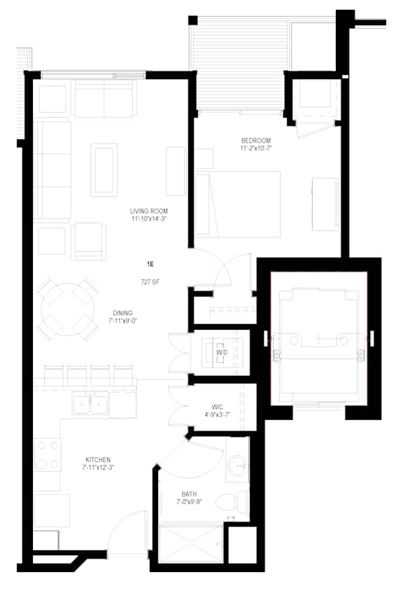 One Bedroom - E Floorplan at The Grainwood Senior Apartments, Prior Lake Minnesota