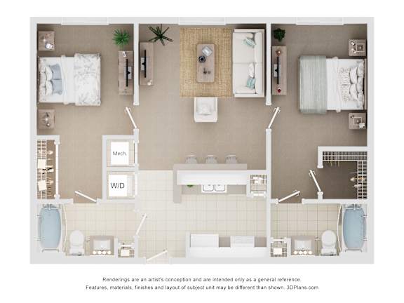A top-down view of a bathroom layout with a toilet, sink, bathtub, and shower.