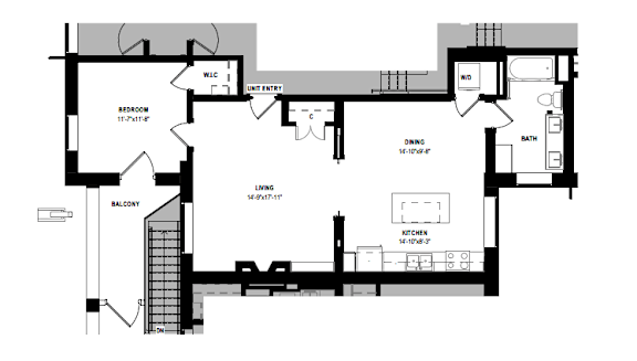 A black and white floor plan of a house with a balcony and a loft.