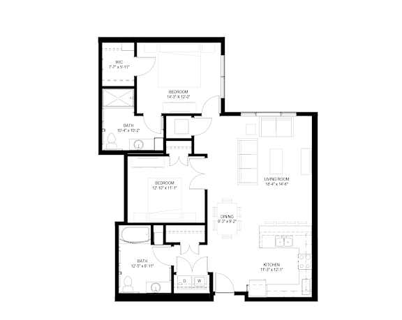 A black and white image of a floor plan for a house.