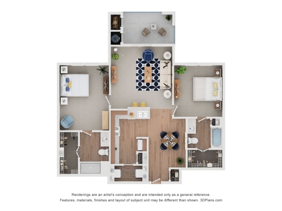 2 Bed 2 Bath Floor Plan at Mariposa at Bay Colony, Texas, 77539