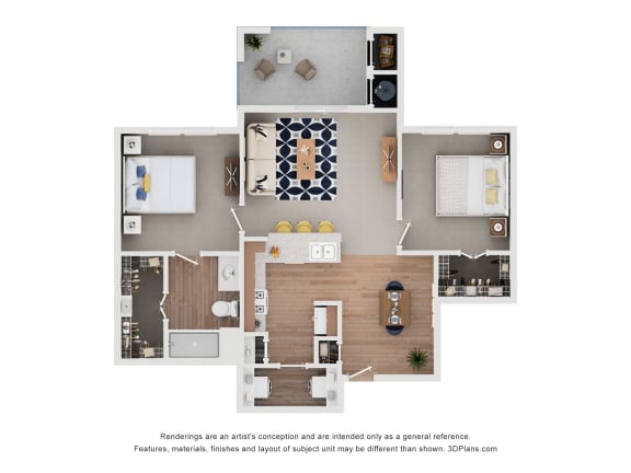 2 Bed 1 Bath Floor Plan at Mariposa at Bay Colony, Dickinson, TX 77539