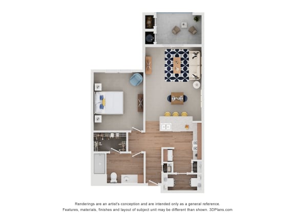 1 Bed 1 Bath Floor Plan at Mariposa at Bay Colony, Texas