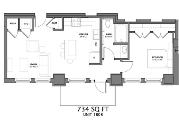 a floor plan of a house with a bedroom and a living room