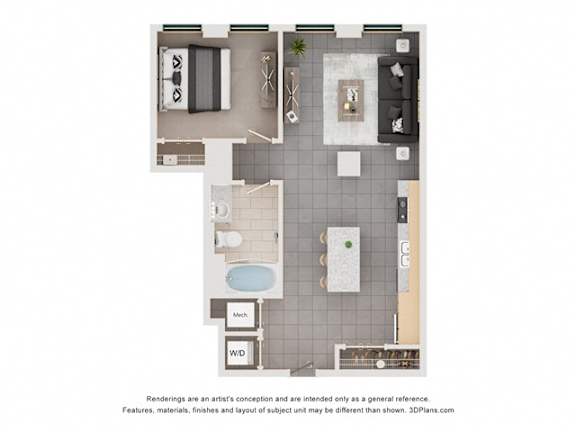 ICM1 Floorplan at Arcade Apartments, St Louis, Missouri