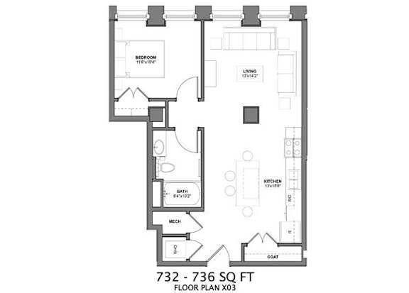 ICM2 Floorplan at Arcade Apartments, Missouri