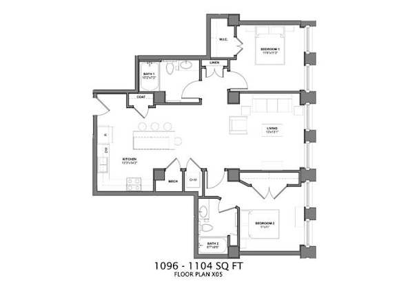 IIDM2 Floorplan at Arcade Apartments, St Louis, MO, 63101