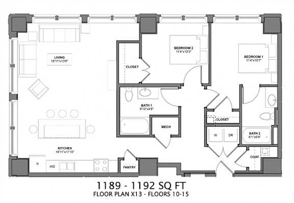 IIT6 Floorplan at Arcade Apartments, St Louis, 63101