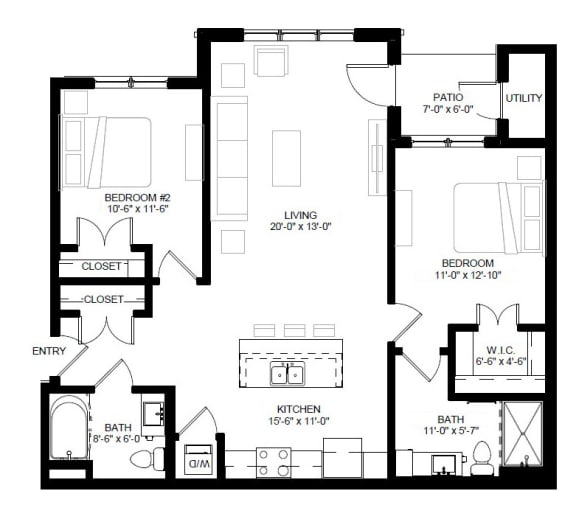 Timbers at Hickory Tree 2 Bedroom_2B