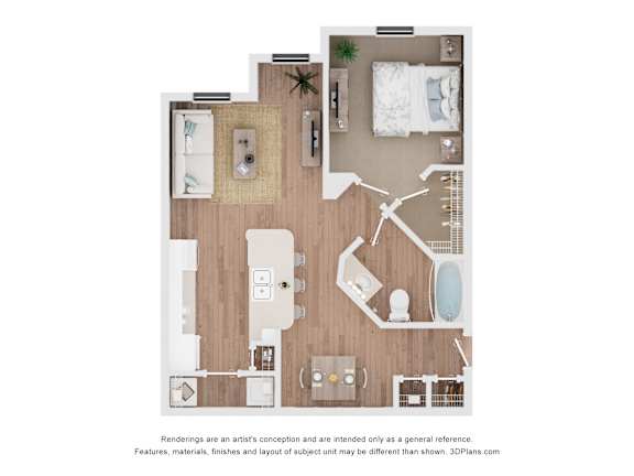 A floor plan of a house with a kitchen, living room, bedrooms and bathrooms.