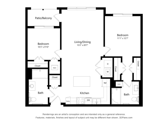 2AA Wheelchair Accessible Floor Plan Blueprint at Osprey Park 62+ Apartments, Kissimmee, FL, 34758