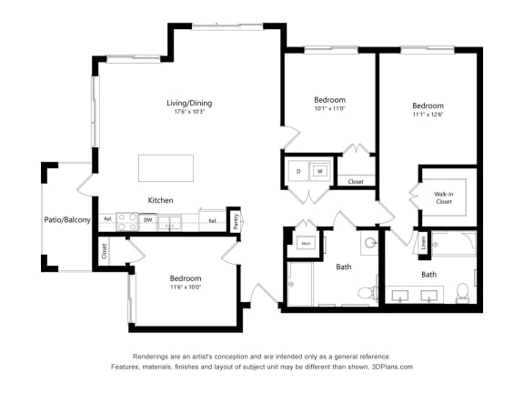 3AA Wheelchair Accessible Floor Plan Blueprint at Osprey Park 62&#x2B; Apartments, Florida
