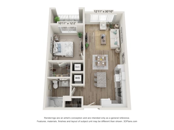 1AV ADA Floor Plan at Osprey Park 62+ Apartments, Kissimmee, FL