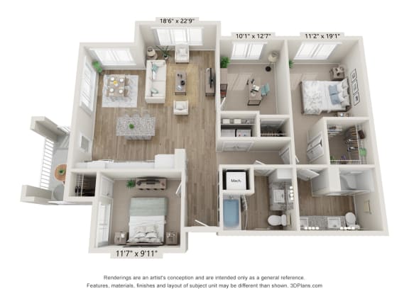 Floor Plan  3AV ADA Floor Plan at Osprey Park 62&#x2B; Apartments, Kissimmee, FL, 34758