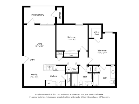 Floor Plan  2 bed 2 bath at Rosemont at Mayfield Villas, Arlington